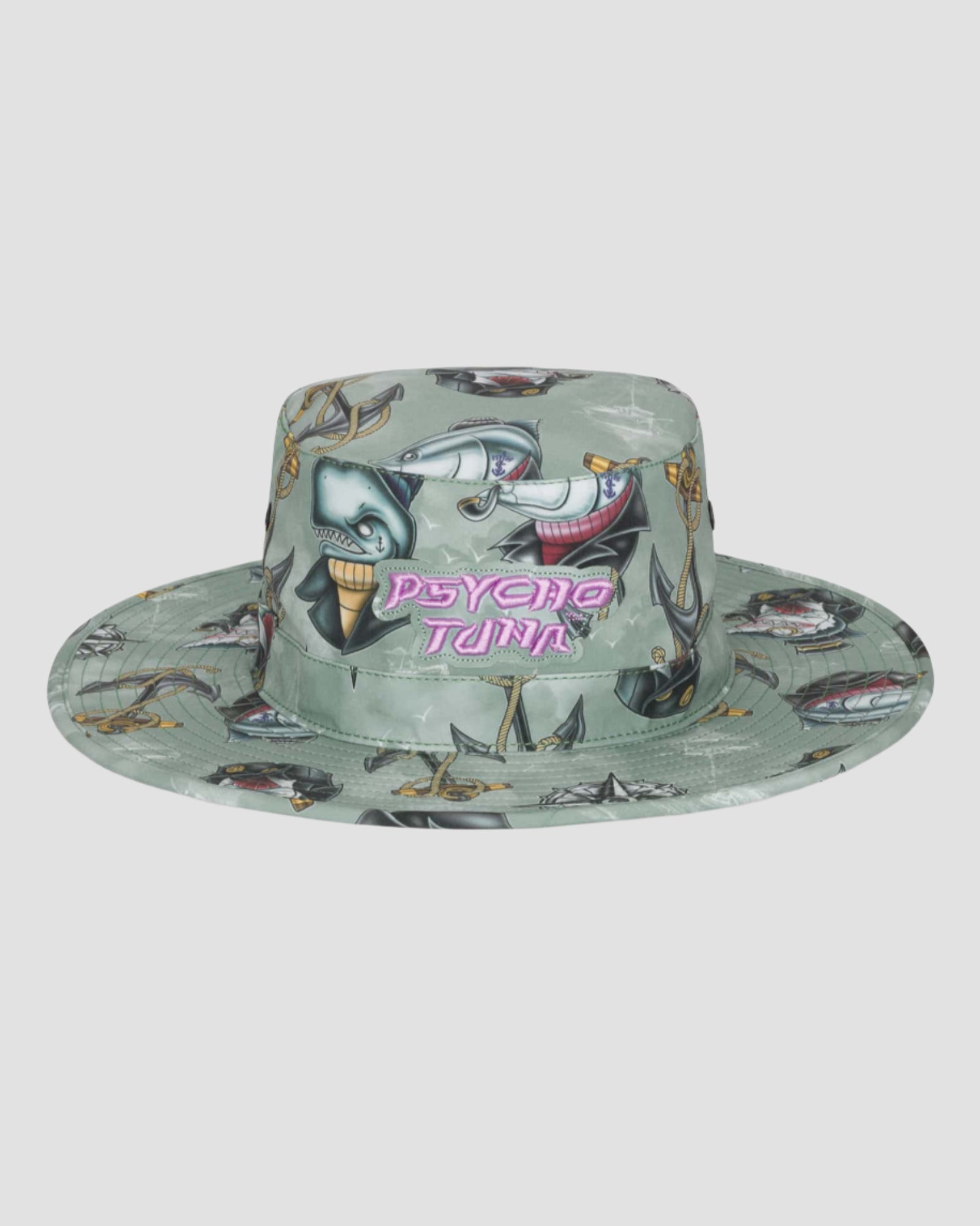 Men’s Psycho Crew Boonie Hat in Iceberg Green by Psycho Tuna Clothing, perfectly designed for the waterman lifestyle, offering sun protection and style.