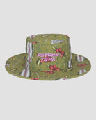 Men’s Maori Boonie Hat in Military Olive color by Psycho Tuna Clothing, showcasing traditional Maori patterns, designed for the modern waterman