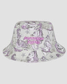 Front view of Psycho Tuna Clothing’s Men’s Mermaid Mad Bucket Hat in Off White, showcasing the playful mermaid motif and wide brim for sun protection