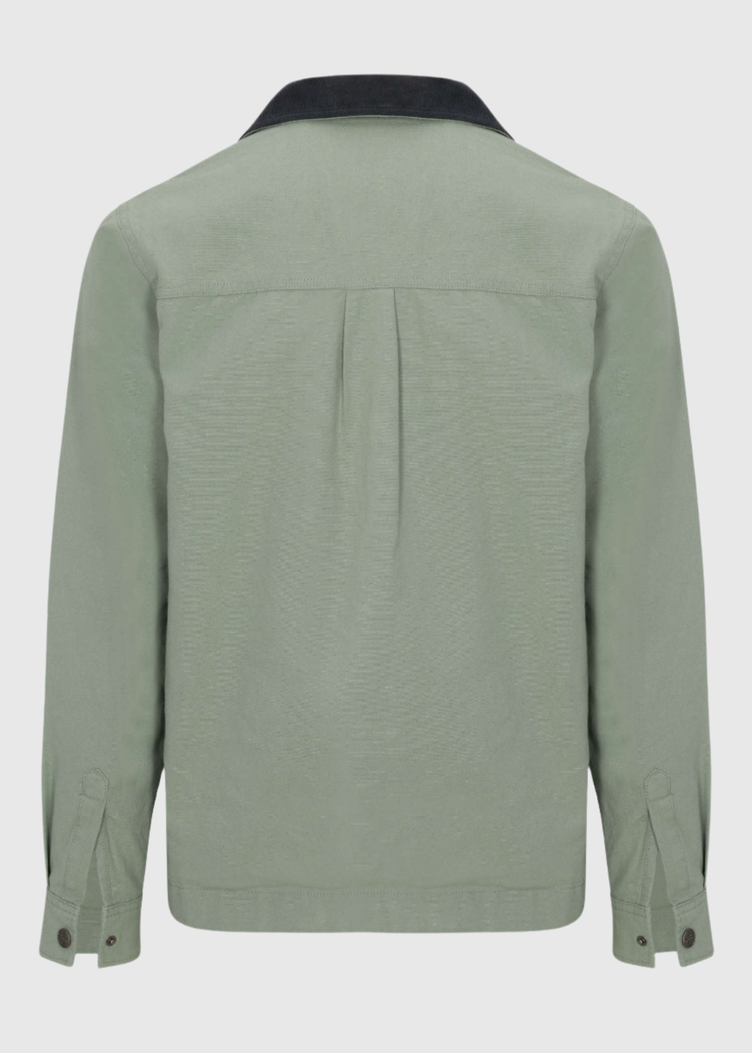Back view of the Men’s Grimes Canvas Jacket in Iceberg Green, highlighting its multiple pockets and adjustable cuffs