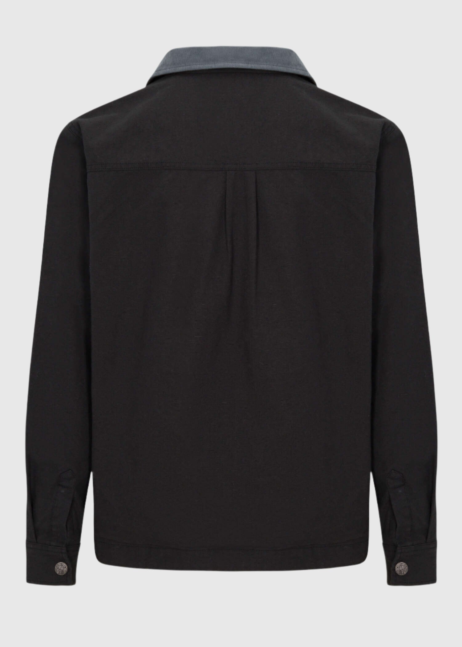 Back view of the Men’s Grimes Canvas Jacket in Moonless Night, emphasizing its sturdy zipper closure and water and wind-resistant features.