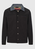 Front view of the Men’s Grimes Canvas Jacket in Moonless Night, displaying its unique color and rugged design inspired by the concept of ‘Grimes'