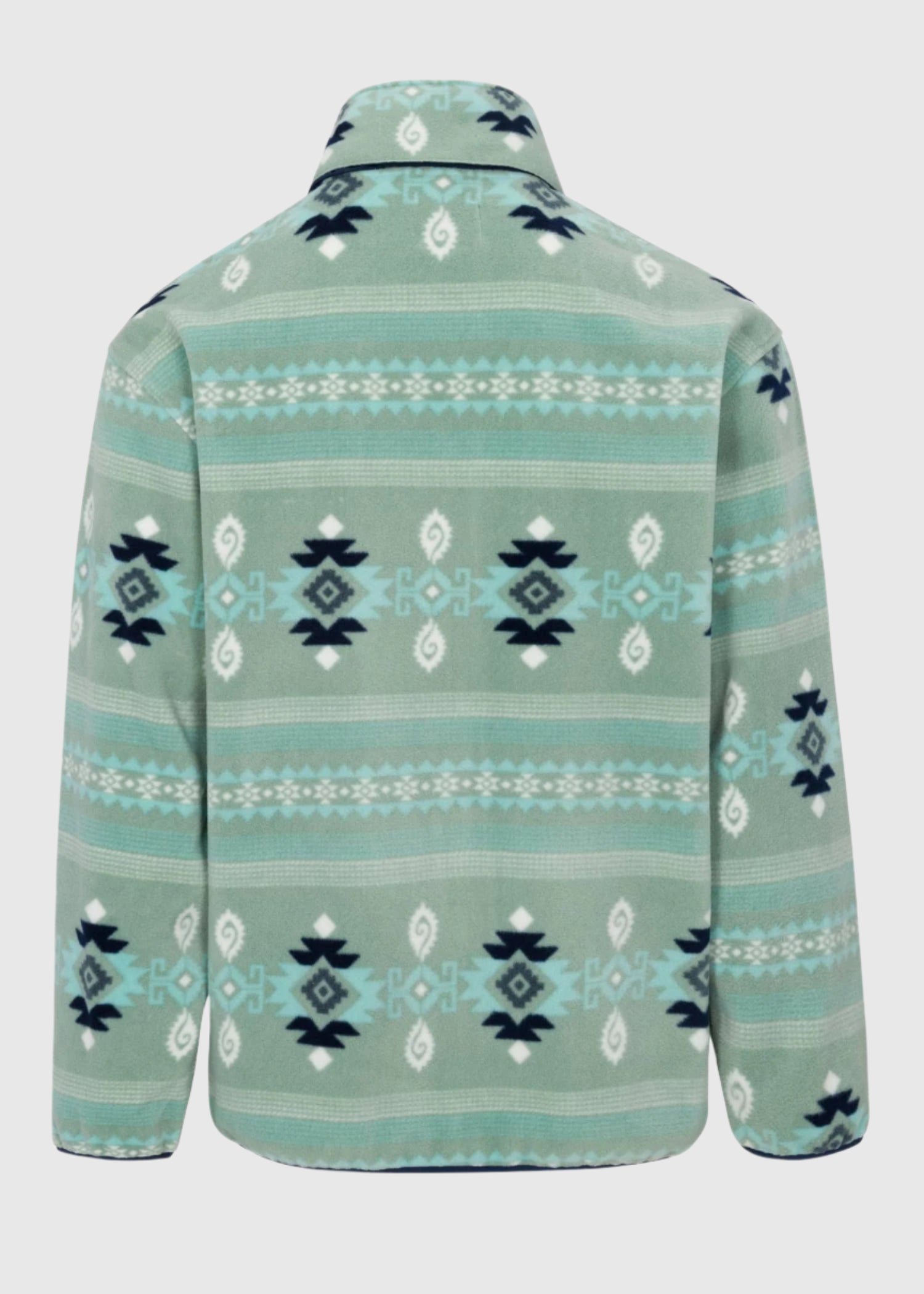 Close-up of the adjustable cuffs and hem on Psycho Tuna’s Arctic Polar Fleece Jacket in Iceberg Green back