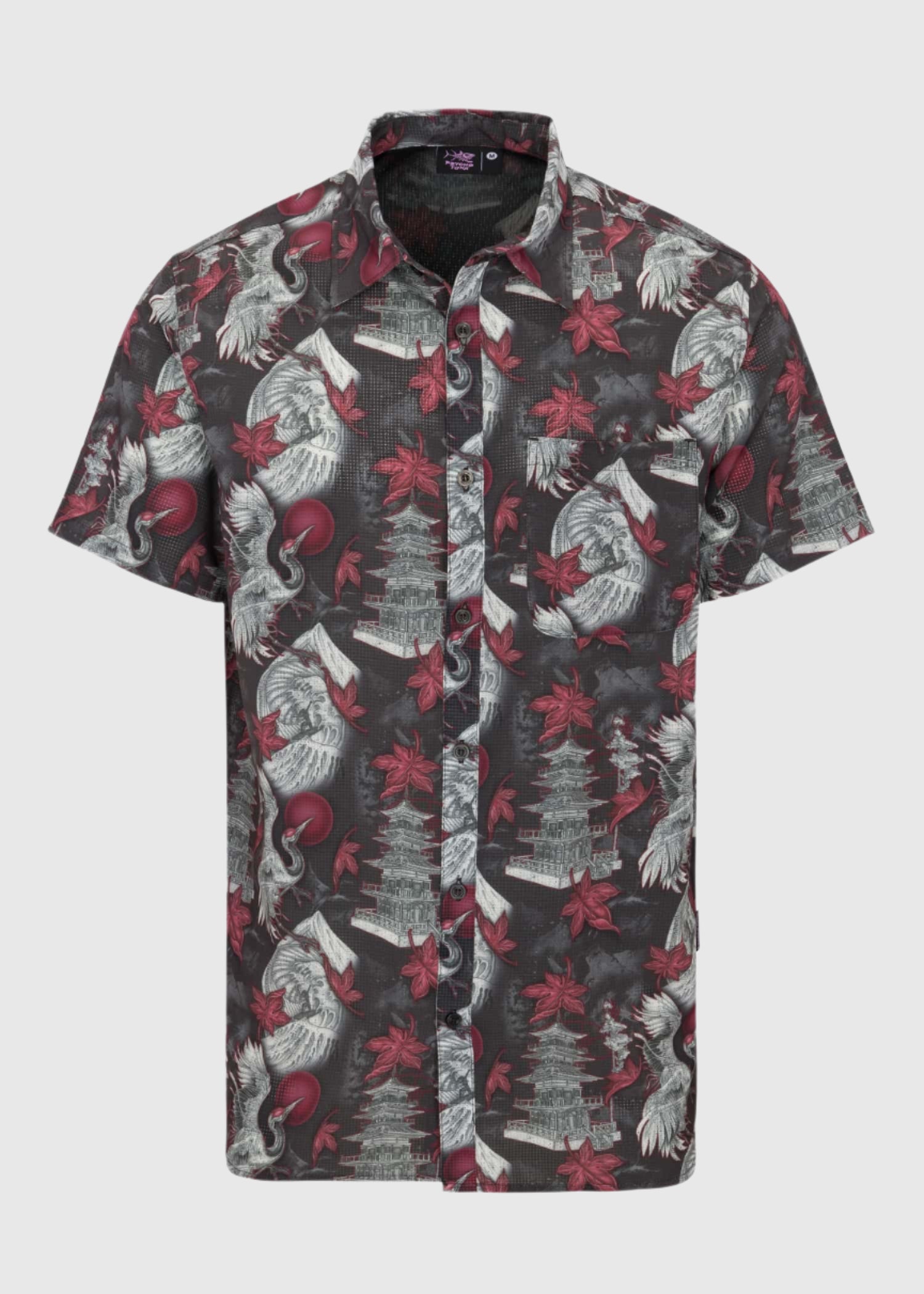 Men’s Sky Crane 4-Way Technical Woven Short Sleeve Button Up Shirt in Moonless Night color front