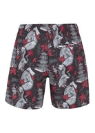 Stylish Men’s Pool Shorts featuring Rising Crane Print in Moonless Night back