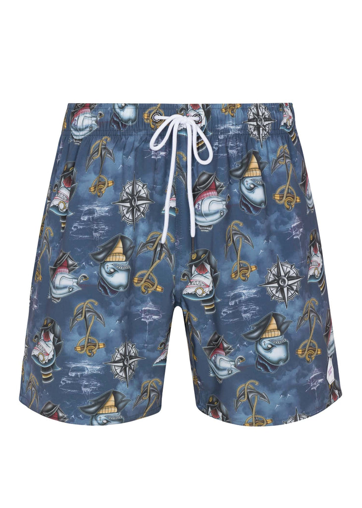 Men’s Psycho Crew Printed Pool Shorts in Naval Academy Color Front