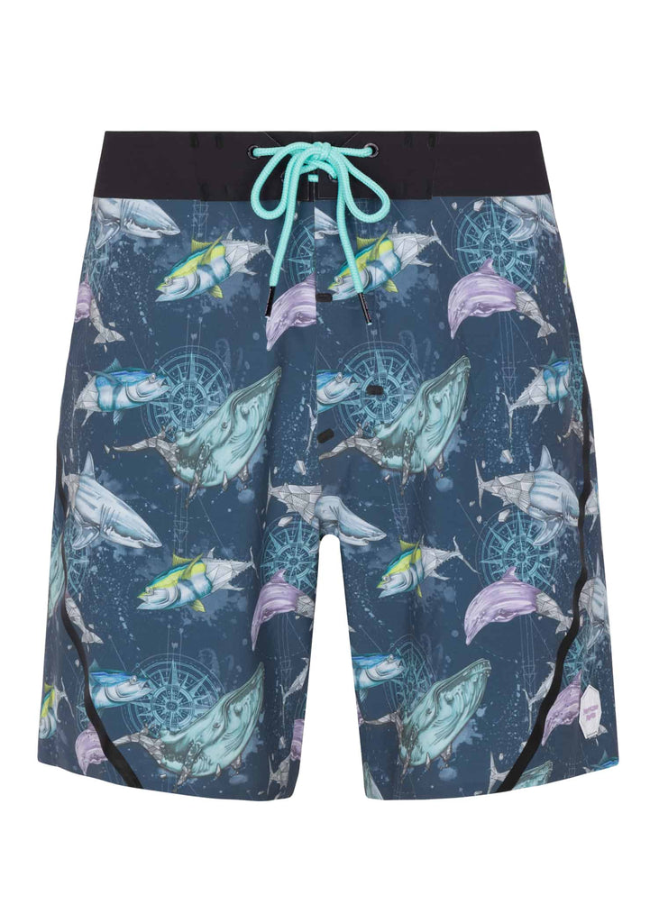Stylish and comfortable Men’s Navigator Printed Board Shorts with 4-Way Stretch front