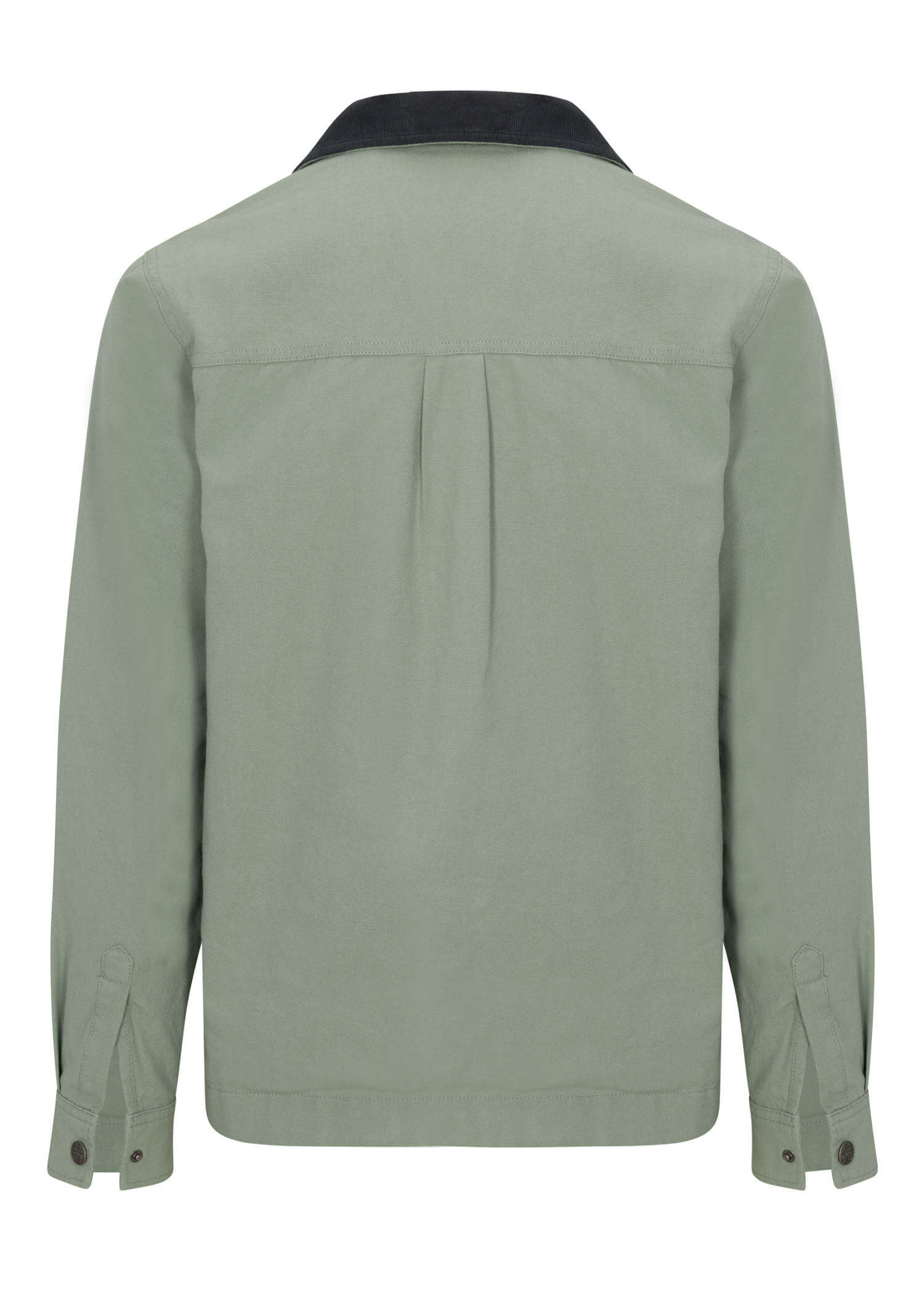 Back view of the Men’s Grimes Canvas Jacket in Iceberg Green, highlighting its multiple pockets and adjustable cuffs