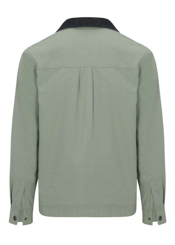 Back view of the Men’s Grimes Canvas Jacket in Iceberg Green, highlighting its multiple pockets and adjustable cuffs