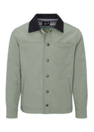 Front view of the Men’s Grimes Canvas Jacket in Iceberg Green by Psycho Tuna Clothing, showcasing its stylish design and high-quality canvas material