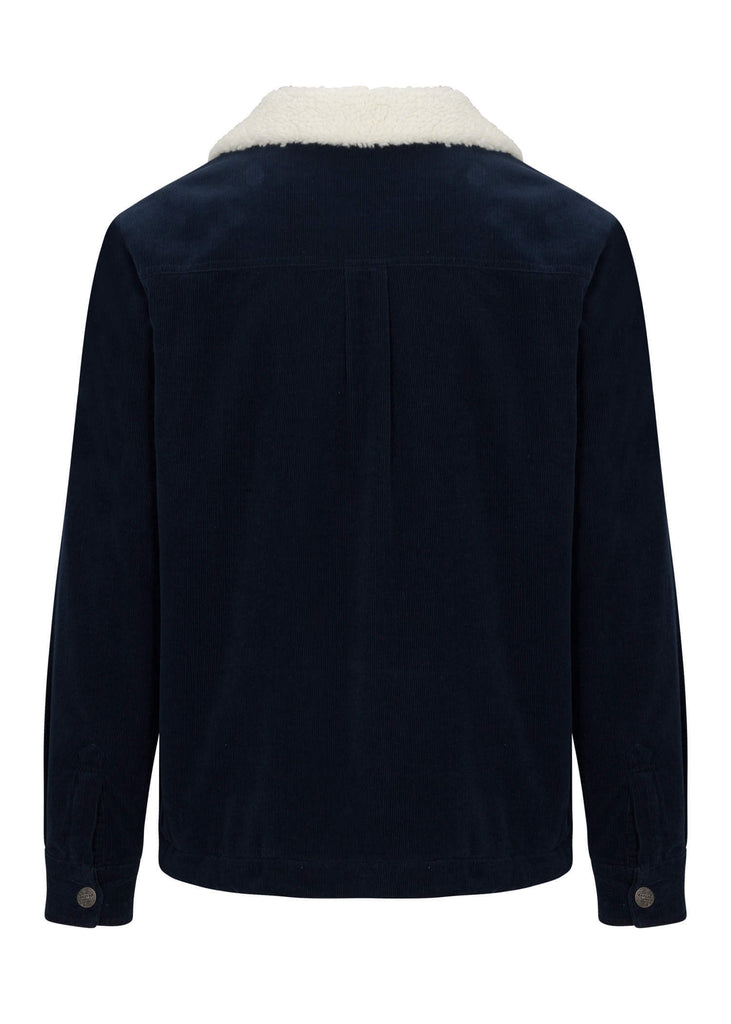 Back view of the Men’s Wales Corduroy Sherpa Jacket in Naval Academy color, highlighting the durable corduroy material and stylish design