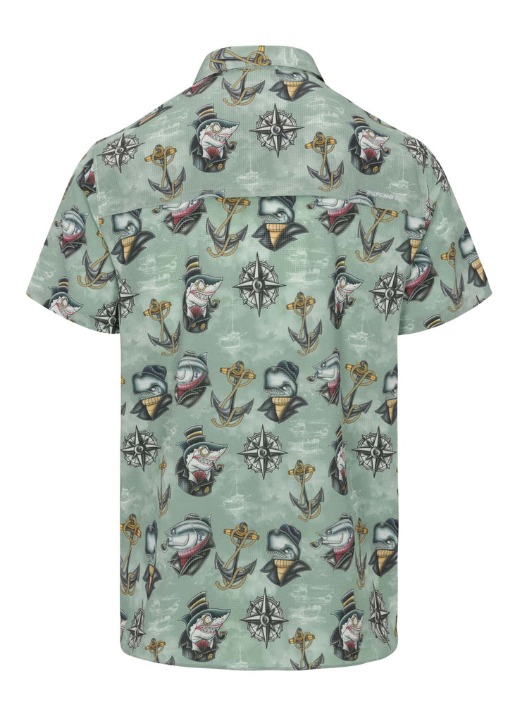 Iceberg Green Men’s Marine Mates 4-Way Technical Woven Short Sleeve Button Up Shirt, a blend of comfort and style for the modern mariner.