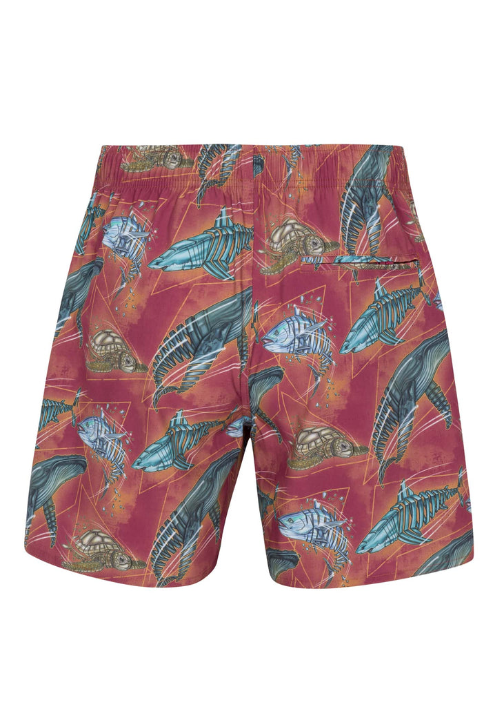 Psycho Tuna’s Men’s Pool Shorts, perfect for beach or pool days, featuring quick-drying fabric and a unique titanium-inspired design back
